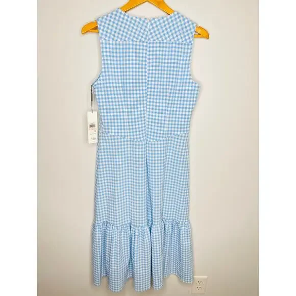 Calvin Klein Women’s Blue Gingham Sleeveless Front Knot Midi Dress size 10 NWT - Picture 10 of 10